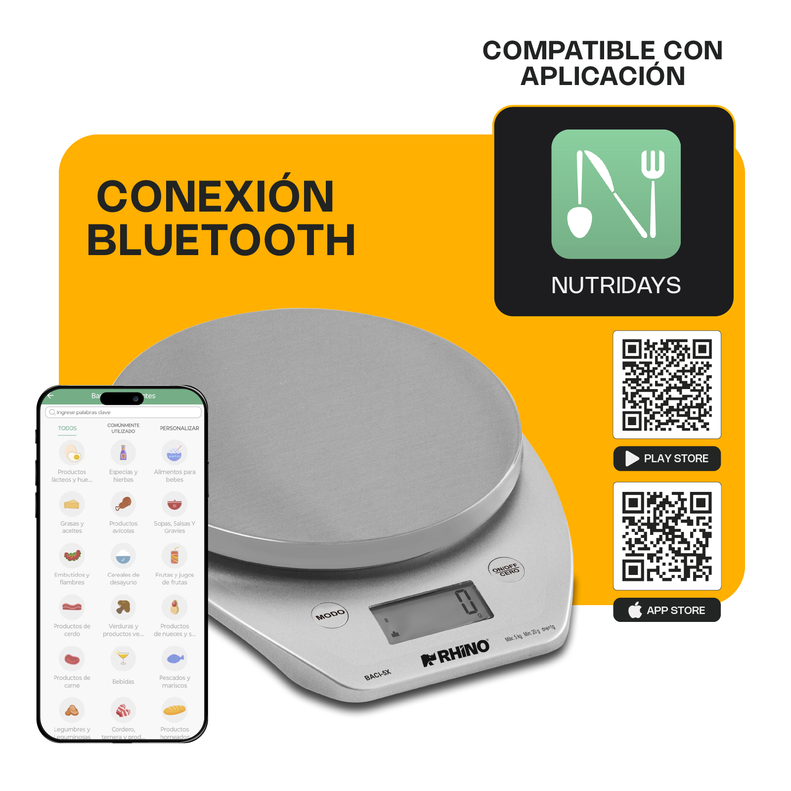 Báscula de Cocina Digital con Bluetooth 5 kg