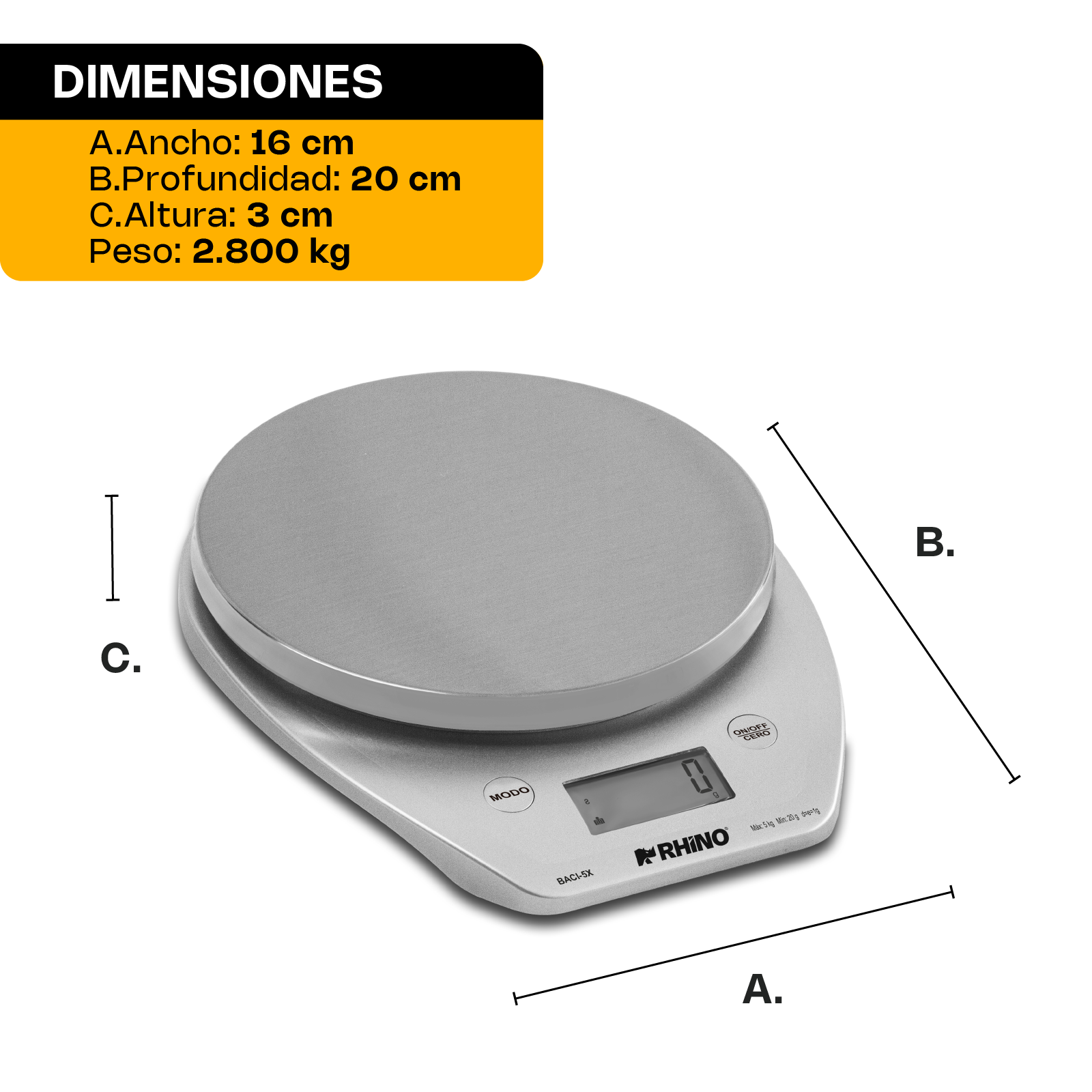Báscula de Cocina Digital con Bluetooth 5 kg