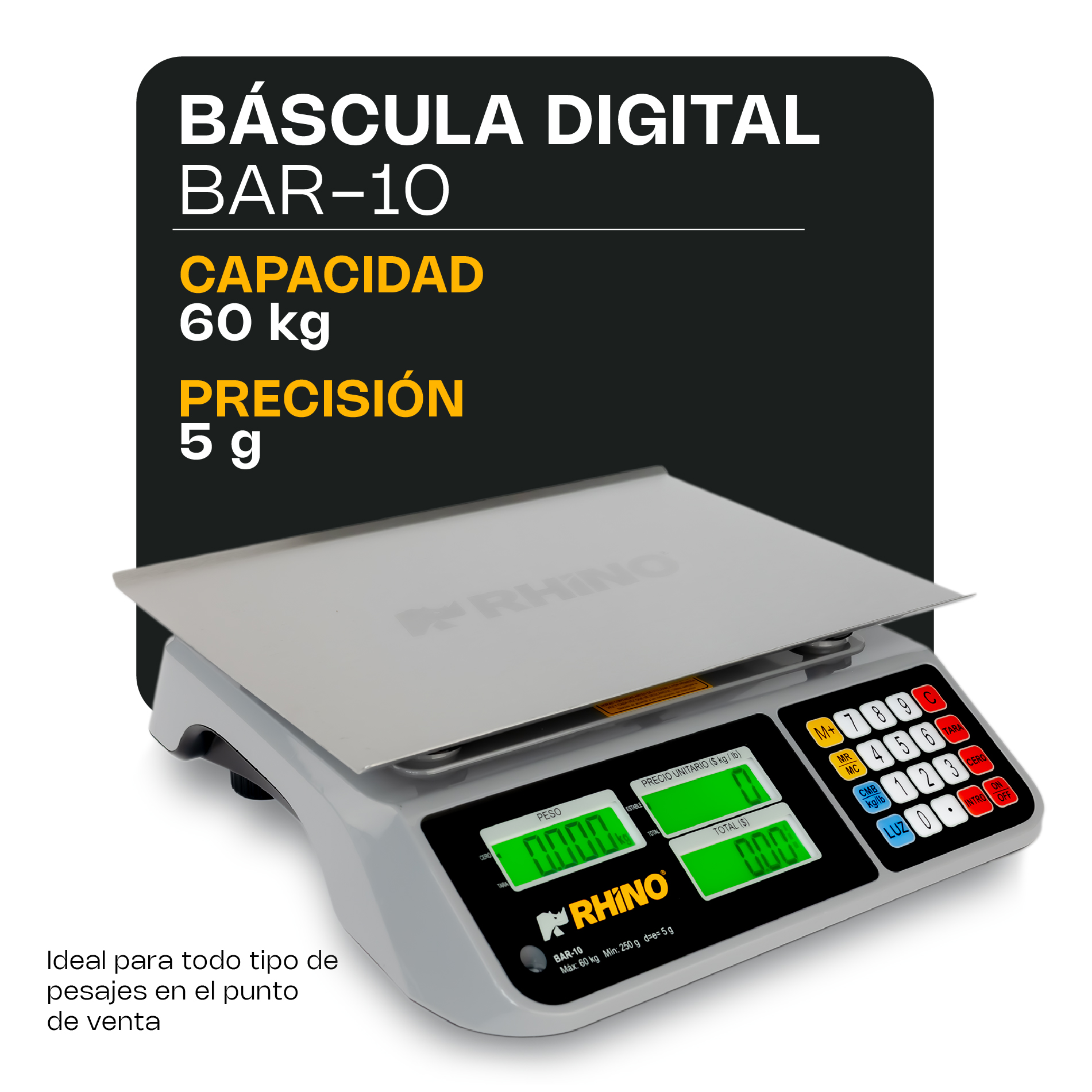 Báscula Electrónica Multifunciones con Puerto USB 60 kg