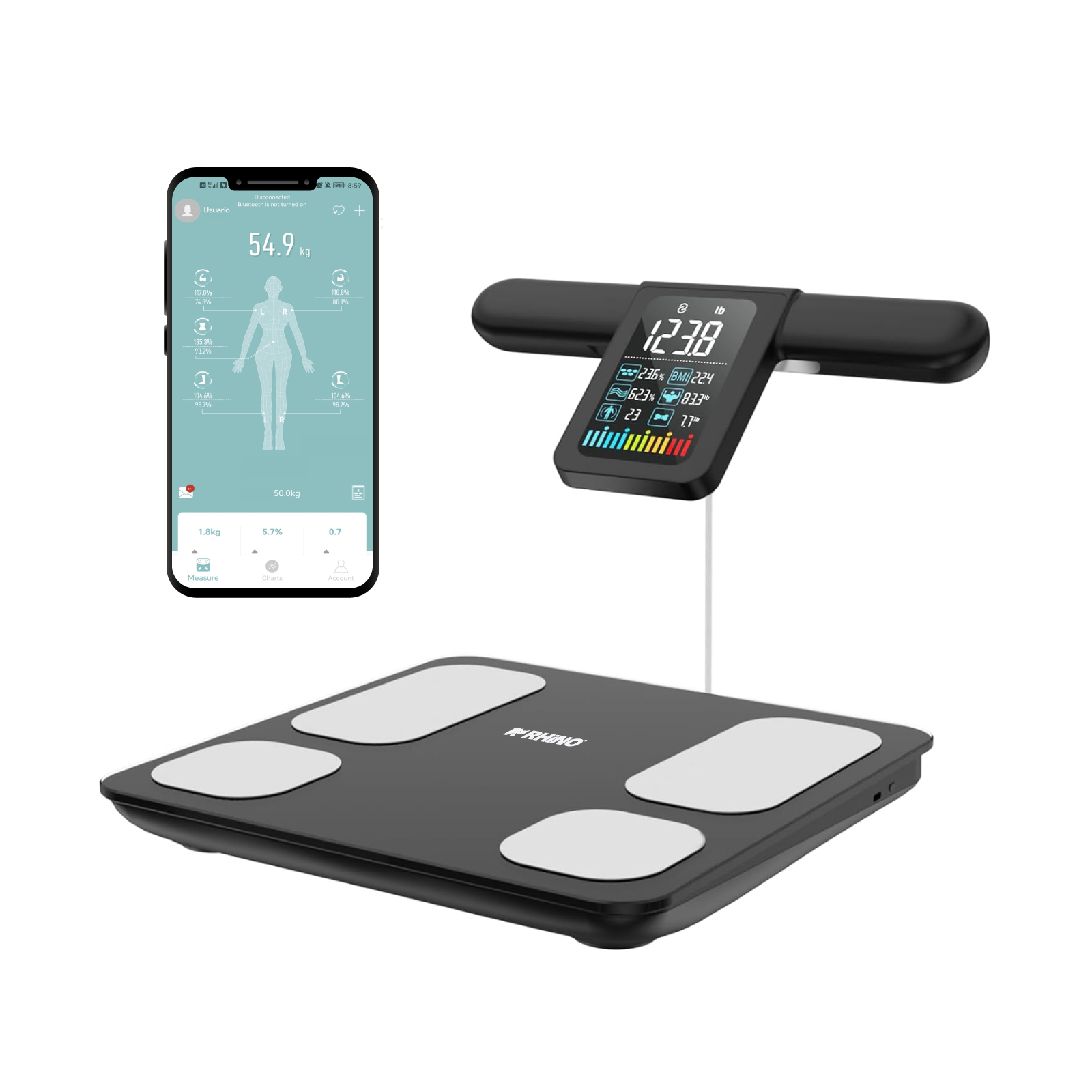 Báscula Inteligente de Pesaje Corporal con 8 Electrodos 180 kg