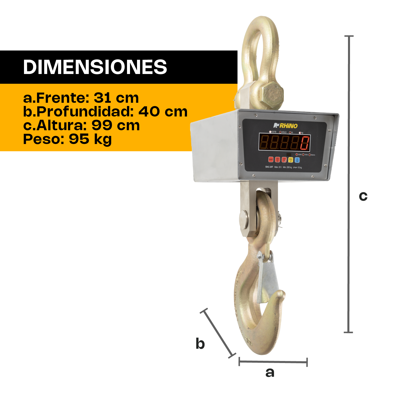 Báscula Electrónica Colgante 20,000 kg