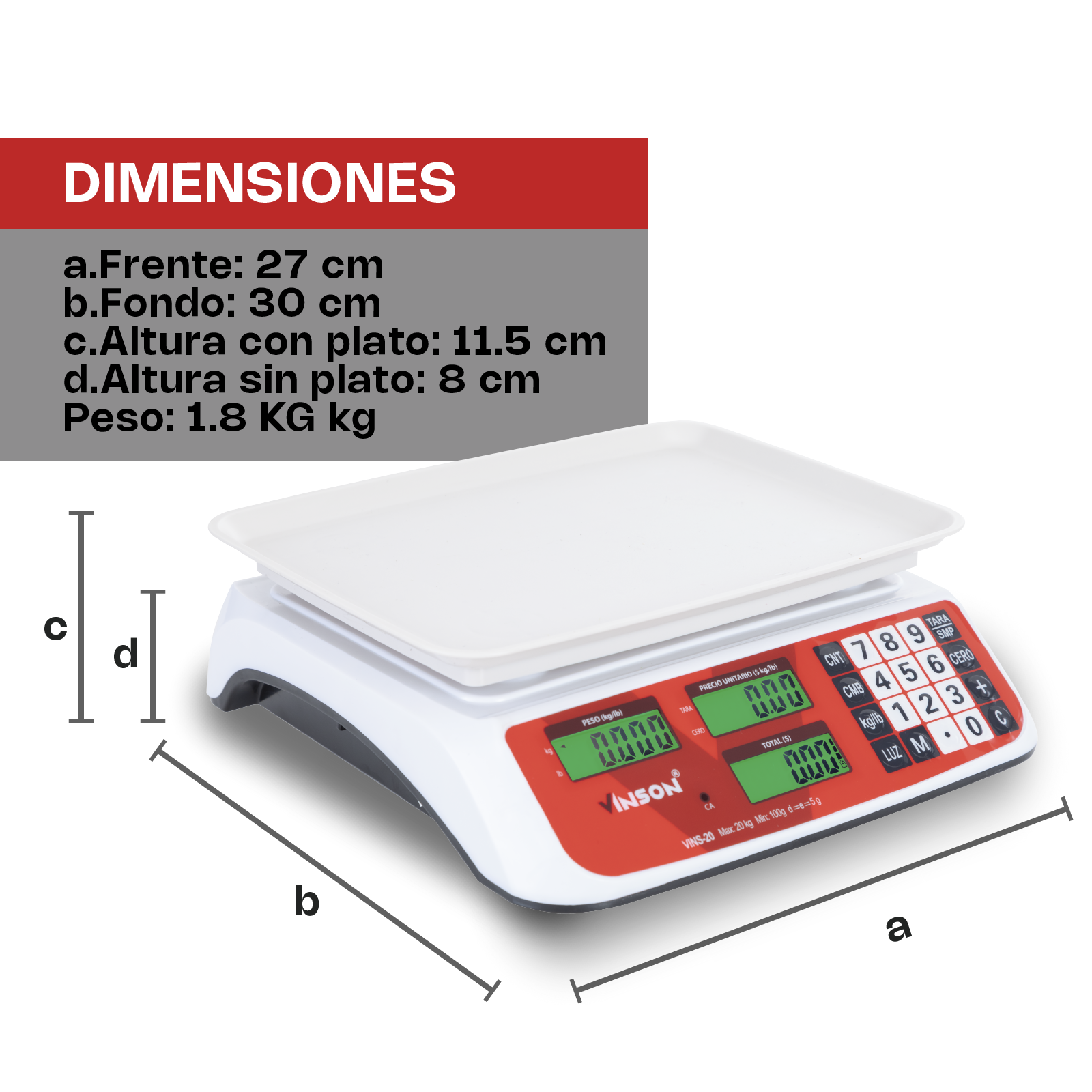 Báscula Electrónica Multifunciones 20 kg