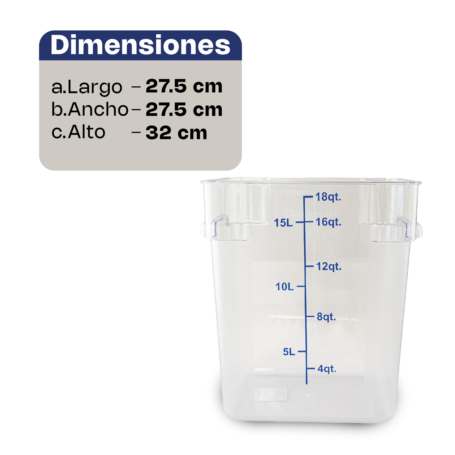 Recipiente Cuadrado de Policarbonato 18 qt