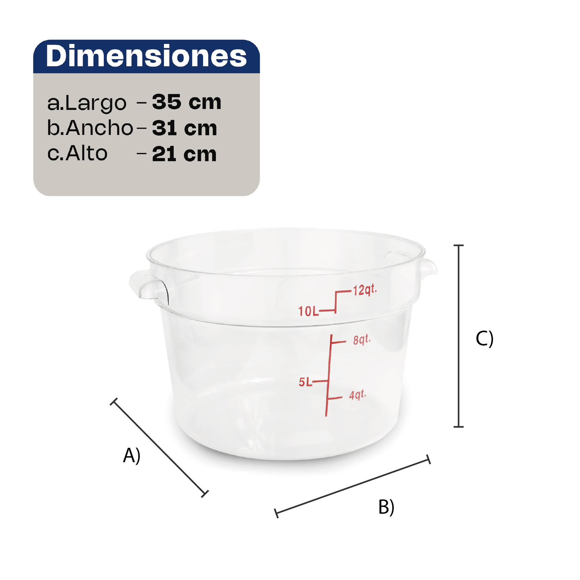 Recipiente Redondo de Policarbonato 12 qt
