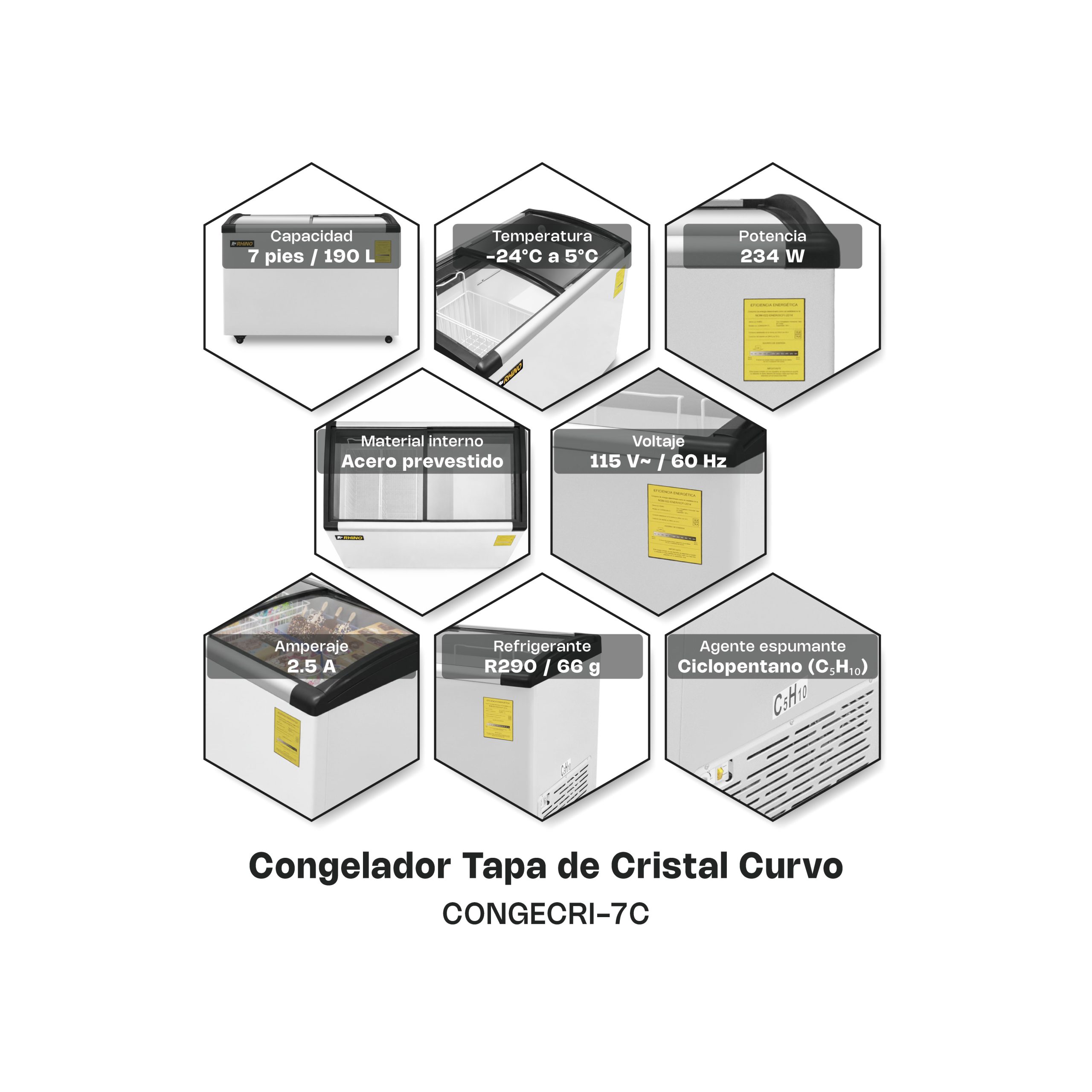 Congelador Tapa de Cristal Curvo 7 pies